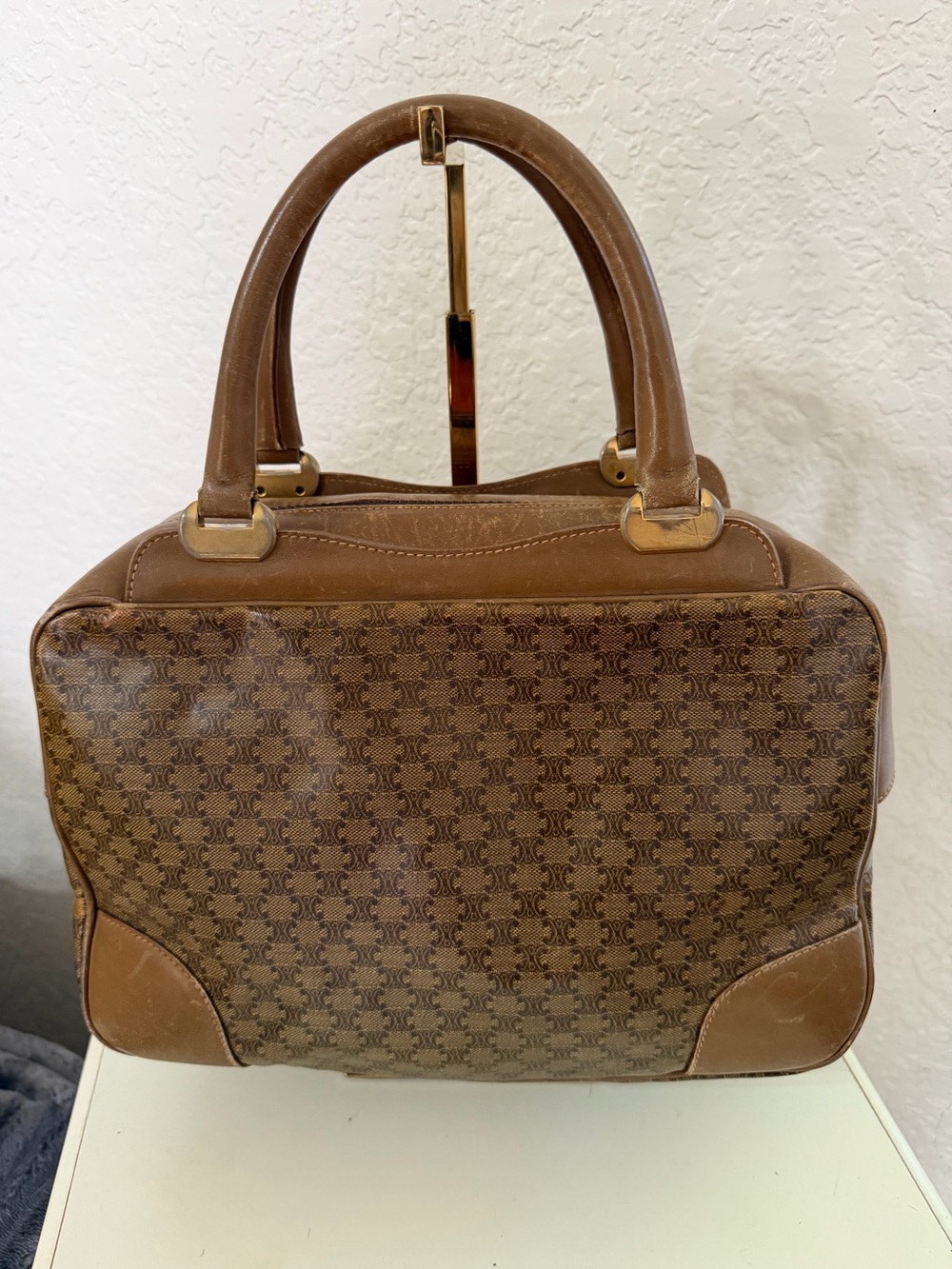 Celine Brown Monogram Boston Satchel with Leather Trim - Picture 2 of 11
